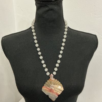 Beaded Statement Necklace with Carved Agate Stone Pendant