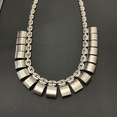 Vintage Silver-Tone Modernist Link Collar Necklace