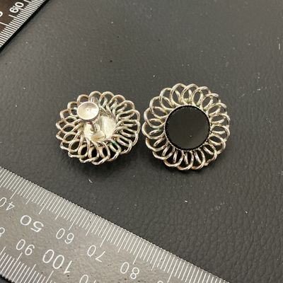 Vintage Silver-Tone Screw-Back Wire-Loop Earrings with Black Inset
