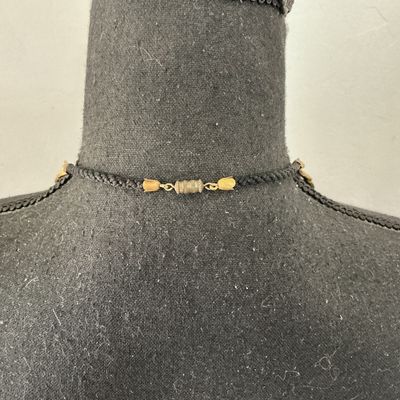 Vintage Gold Tone & Black Enamel Feather Statement Necklace
