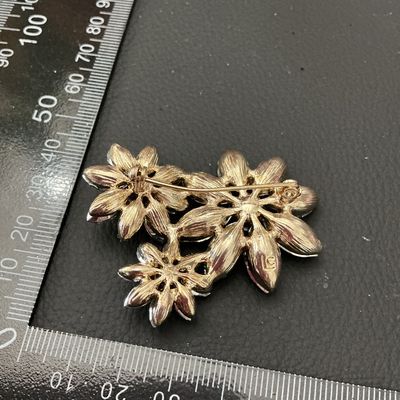Liz Claiborne Green & Blue Rhinestone Floral Brooch Pin