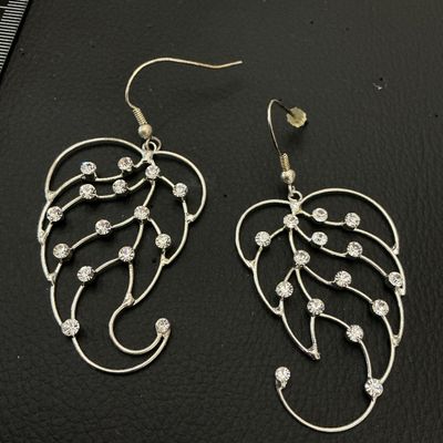 Silver-Tone Rhinestone Paisley Leaf Dangle Earrings