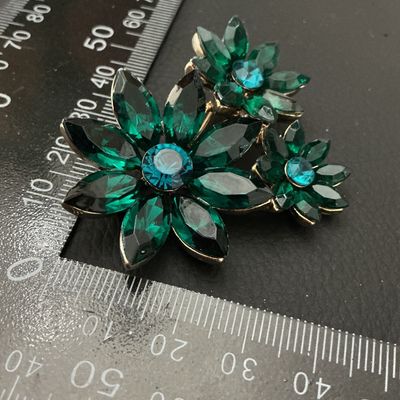 Liz Claiborne Green & Blue Rhinestone Floral Brooch Pin