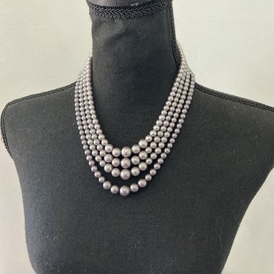 Multi-Strand Faux Pearl Statement Necklace in Gray Tone