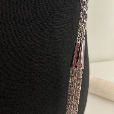 Vintage Silver-Tone Rope Chain Lariat Tassel Necklace