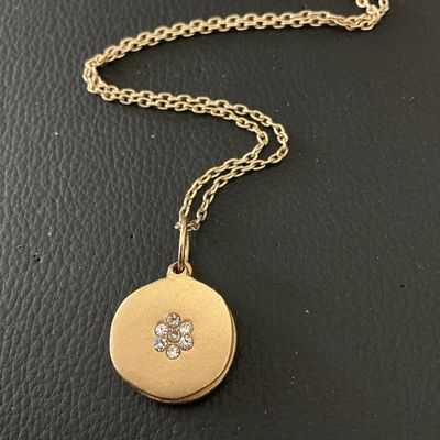 Gold-Tone Locket Pendant Necklace with Rhinestone Flower Accent