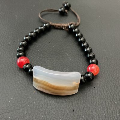 Banded Agate and Beaded Adjustable Cord Bracelet