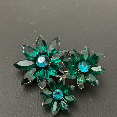 Liz Claiborne Green & Blue Rhinestone Floral Brooch Pin
