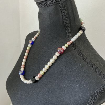 Faux Pearl and Multi-Color Crystal Beaded Strand Necklace