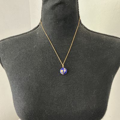 Vintage Gold-Tone Cloisonné Enamel Floral Pendant Necklace