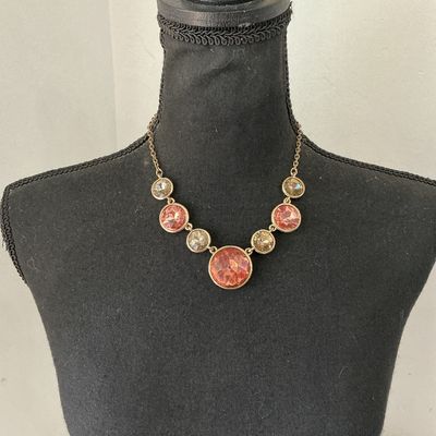 Gold-Tone Rhinestone Statement Necklace with Peach & Champagne Crystals