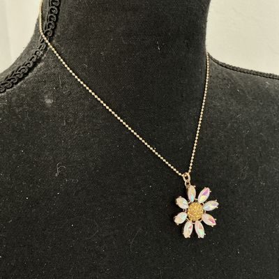 Betsey Johnson Iridescent Rhinestone Flower Pendant Necklace