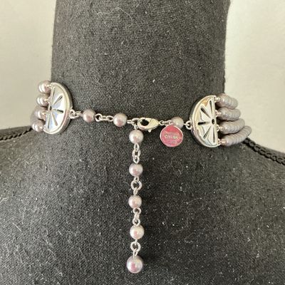 Multi-Strand Faux Pearl Statement Necklace in Gray Tone
