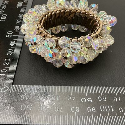 Vintage Japan Aurora Borealis Crystal Beaded Expansion Stretch Bracelet