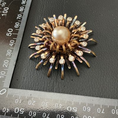 Vintage Faux Pearl and Rhinestone Starburst Brooch