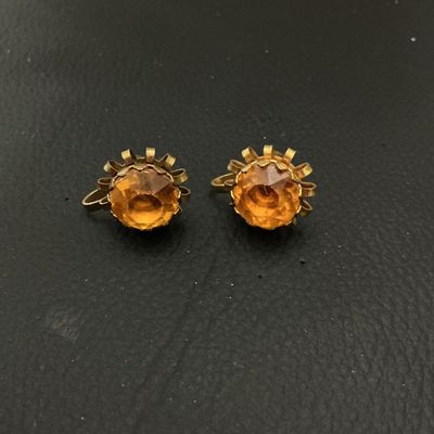 Vintage Brass & Amber Rhinestone Screw-Back Clip-On Earrings