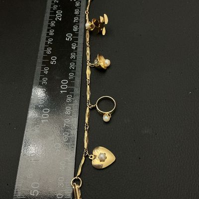 Vintage Gold Tone Charm Bracelet with Faux Pearl Charms