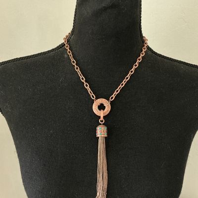 Elle Copper-Tone Greek Key Ring and Tassel Pendant Necklace