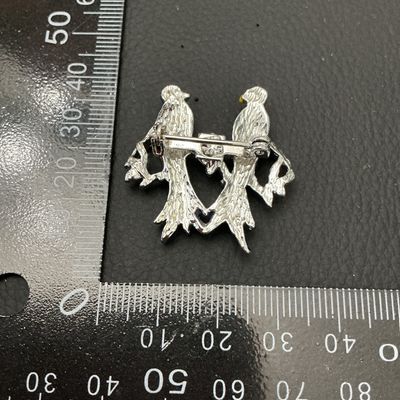 Vintage Enamel Blue Lovebirds Brooch Pin