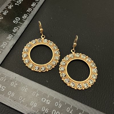 Gold-Tone Rhinestone Circular Hoop Dangle Earrings