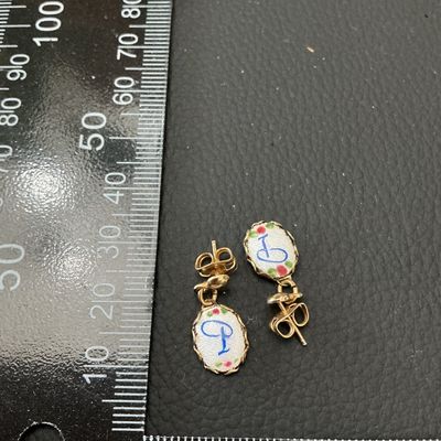 Vintage Gold Tone Initial 'P' Enamel Dangle Earrings