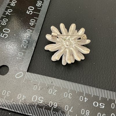 Vintage White and Yellow Enamel Daisy Flower Brooch Pin