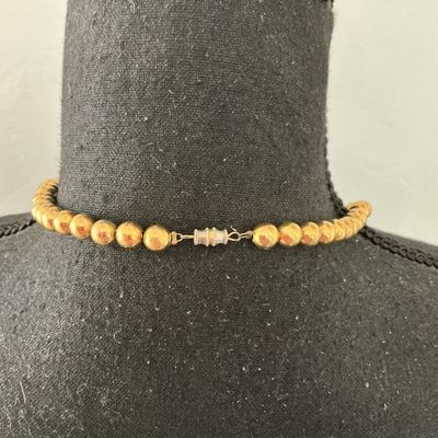 Gold-Tone Spherical Bead Strand Necklace with Barrel Clasp