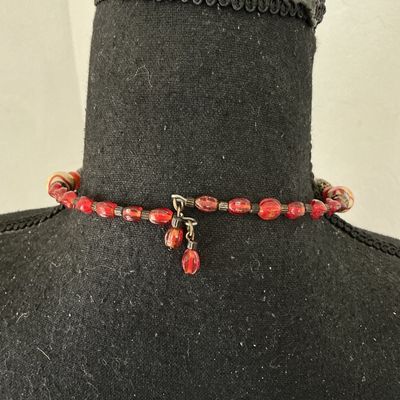 Beaded Choker Necklace with Mixed Glass & Brass Tone Beads