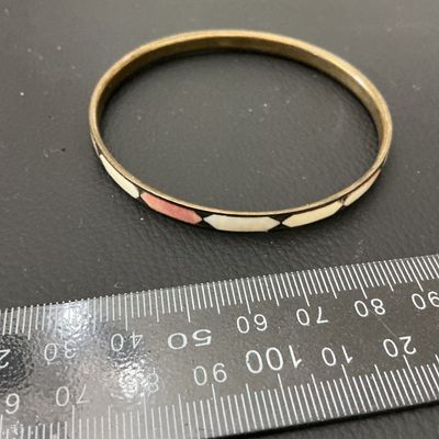Vintage Brass Inlay Bangle Bracelet with Bone or Shell Segments