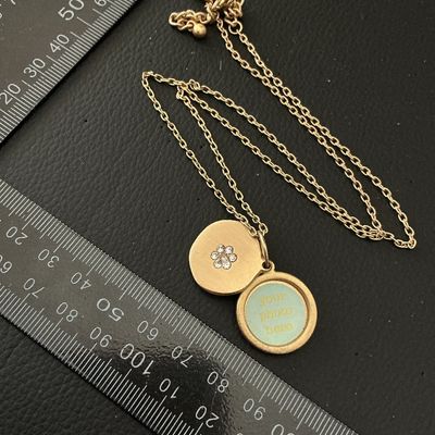 Gold-Tone Locket Pendant Necklace with Rhinestone Flower Accent