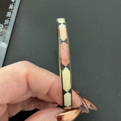 Vintage Brass Inlay Bangle Bracelet with Bone or Shell Segments