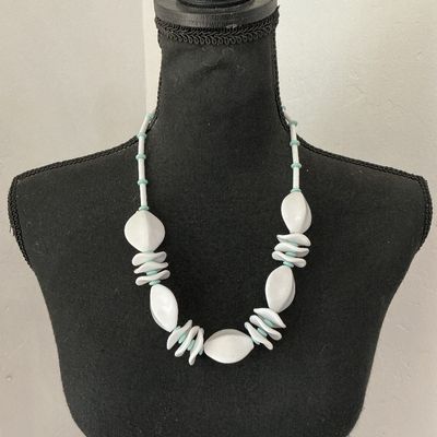 Vintage White and Light Blue Beaded Statement Necklace
