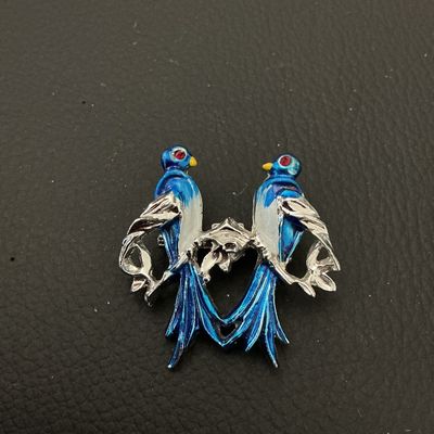 Vintage Enamel Blue Lovebirds Brooch Pin