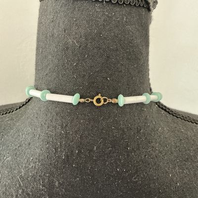Vintage White and Light Blue Beaded Statement Necklace