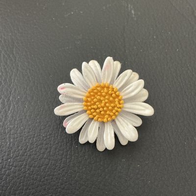 Vintage White and Yellow Enamel Daisy Flower Brooch Pin