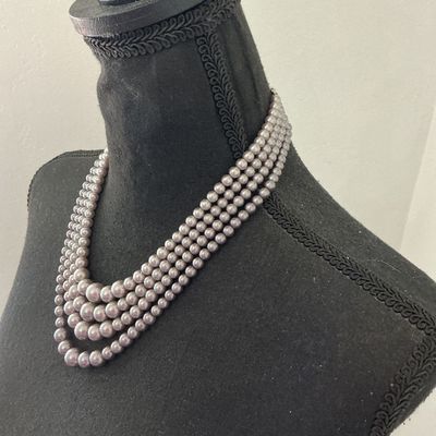 Multi-Strand Faux Pearl Statement Necklace in Gray Tone
