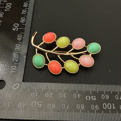 Vintage Gold-Tone Multi-Color Cabochon Leaf Brooch
