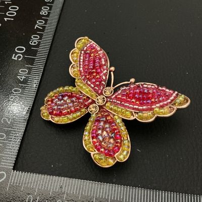 Beaded Butterfly Brooch Pin with Rhinestone Body