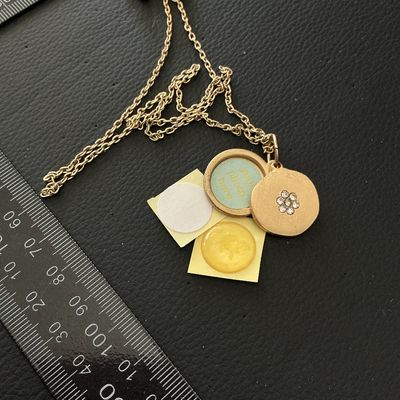 Gold-Tone Locket Pendant Necklace with Rhinestone Flower Accent