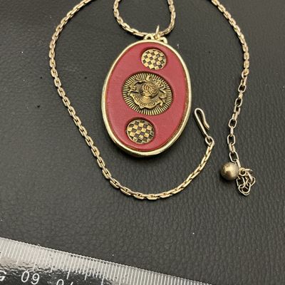 Vintage Heraldic Crest Oval Pendant Necklace