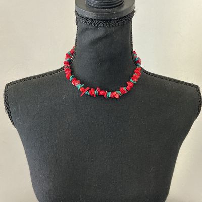 Red Coral and Turquoise Style Chip Bead Necklace