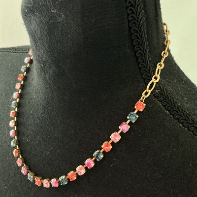 Multicolor Rhinestone Choker Necklace with Flower Charm