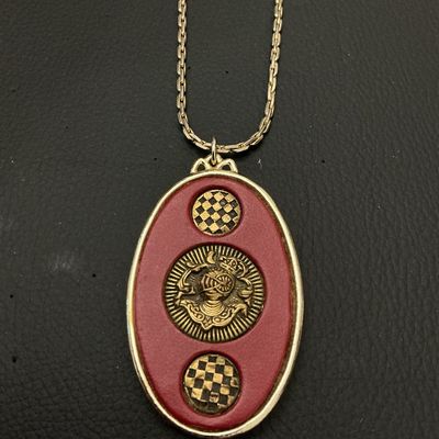 Vintage Heraldic Crest Oval Pendant Necklace