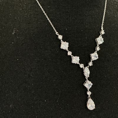 Silver-Tone Clear Rhinestone Y-Drop Statement Necklace