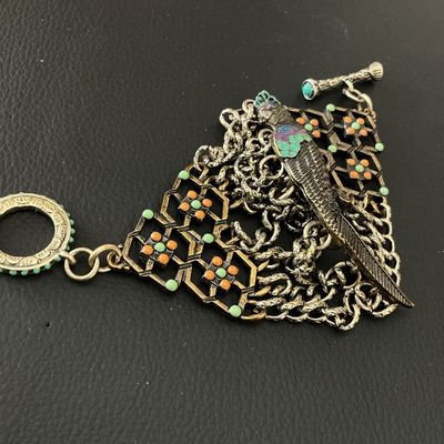 Ornate Enamel Bird Multi-Strand Statement Cuff Bracelet