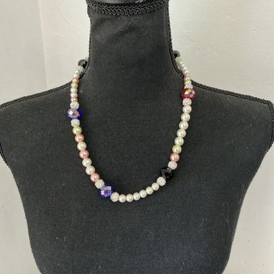 Faux Pearl and Multi-Color Crystal Beaded Strand Necklace
