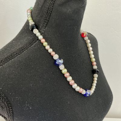 Faux Pearl and Multi-Color Crystal Beaded Strand Necklace