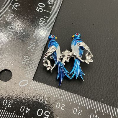 Vintage Enamel Blue Lovebirds Brooch Pin
