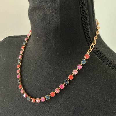 Multicolor Rhinestone Choker Necklace with Flower Charm