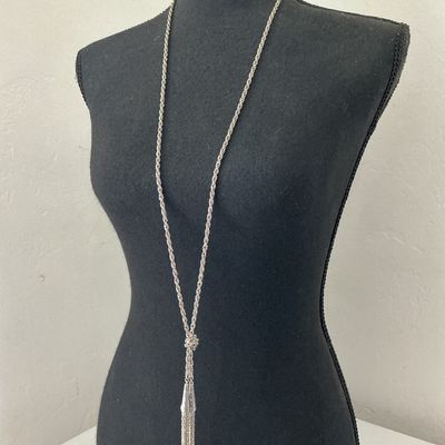 Vintage Silver-Tone Rope Chain Lariat Tassel Necklace